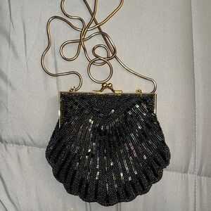 Valerie Stevens Beaded Evening Purse Iridescent Clam Shell